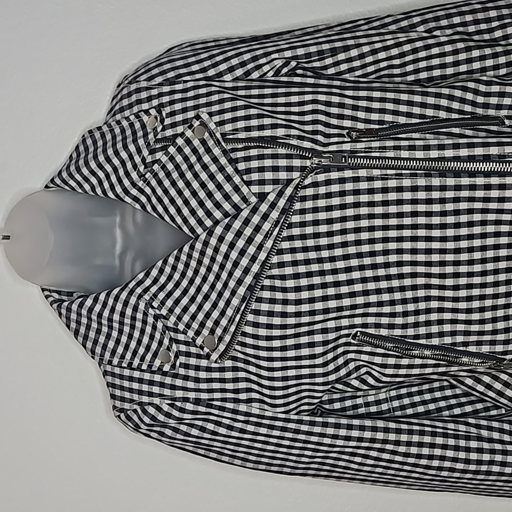 J.Crew Plaid Zippered Blazer, Black and White, Size 6